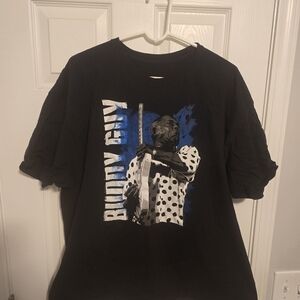Black Graphic T-Shirt with Blue Accents